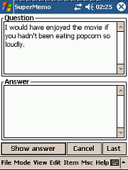 screenshot of SuperMemo for Pocket PC with a simple layout