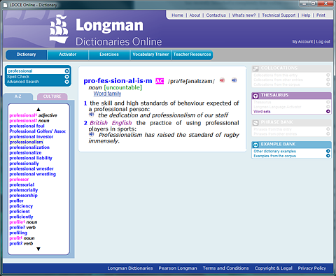 Screenshot of LDOCE online