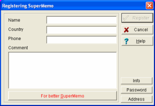 the 'Registering SuperMemo' window