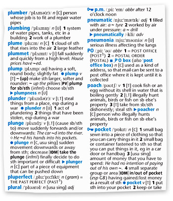 sample page from the Oxford Pocket Learner’s Dictionary