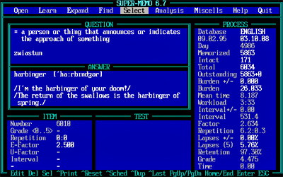 screenshot of SuperMemo for DOS