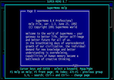 Screenshot of the SuperMemo 6.7 help file